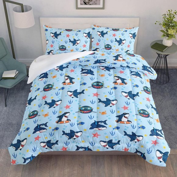Kids Comforter Set Cartoon Printed Pattern Bedding with 1 Comforter and … - Picture 1 of 10